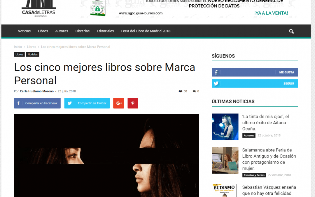 Casa de Letras indica que el GuíaBurros: Marca personal, de María José Bosch, es uno de los mejores sobre esta temática