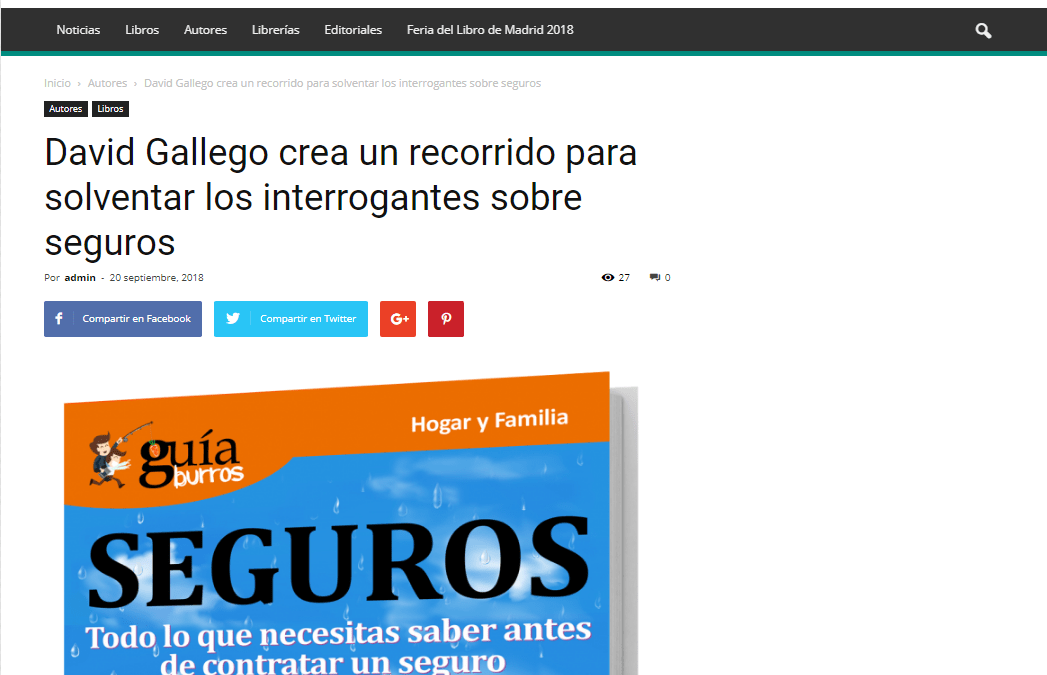 Casa de Letras se hace eco del GuíaBurros: Seguros, de David Gallego